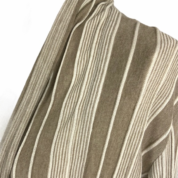 Cardigan Tan White Striped Large Cotton Sweater - Picture 4 of 5